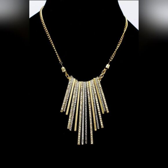 Gold & Silver Pave Rhinestone Pendant Necklace by INC. NWT 16.5+3" - Picture 1 of 3